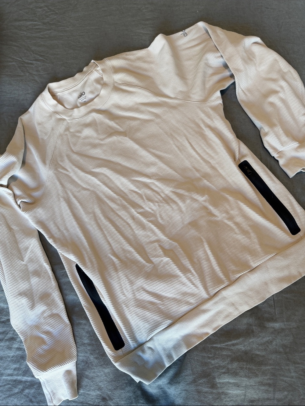RARE ALO Yoga Cream Waffle-Knit Crew top